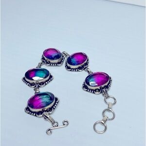 NWOT Sterling Silver .925 bracelet with purple, blue/green crystal